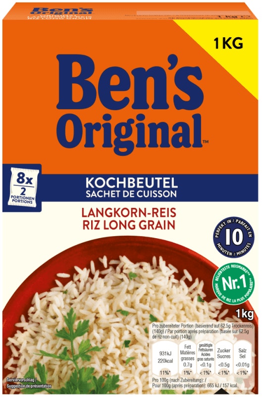 BEN'S ORIGINAL™ Original-Langkorn-Reis 10-Minuten im  Kochbeutel 1kg